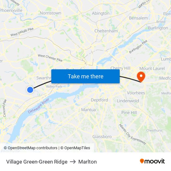 Village Green-Green Ridge to Marlton map