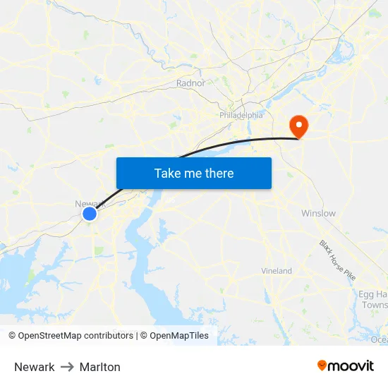 Newark to Marlton map