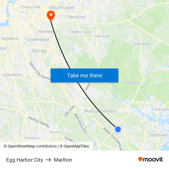 Egg Harbor City to Marlton map