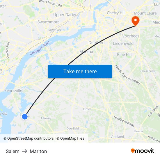 Salem to Marlton map