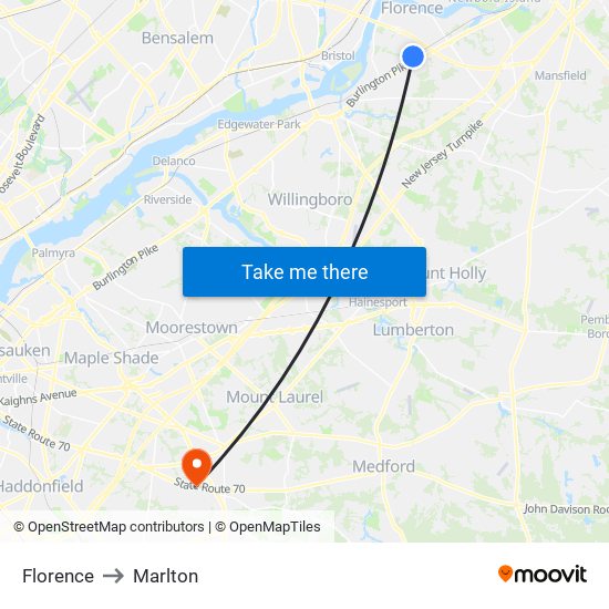 Florence to Marlton map