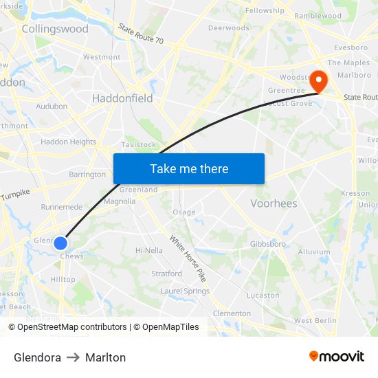 Glendora to Marlton map