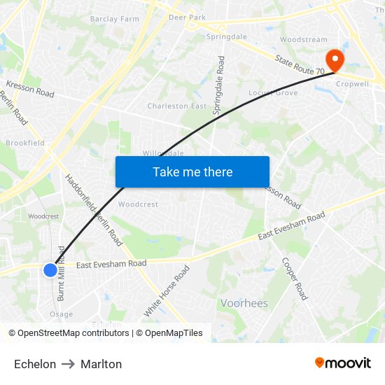 Echelon to Marlton map