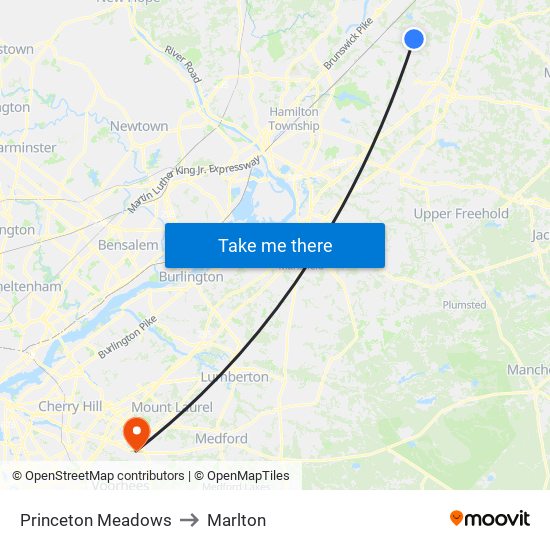 Princeton Meadows to Marlton map