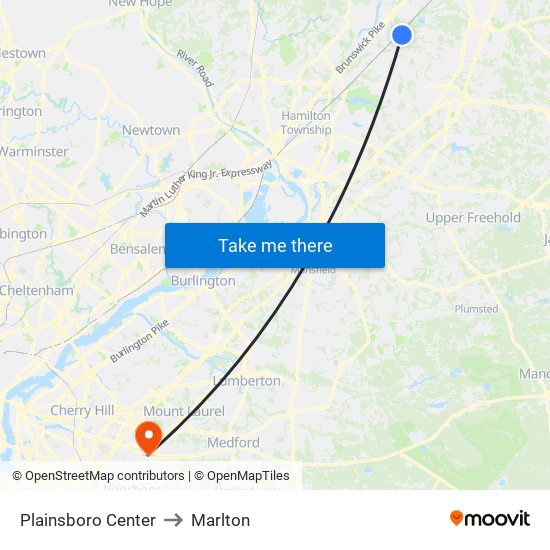 Plainsboro Center to Marlton map