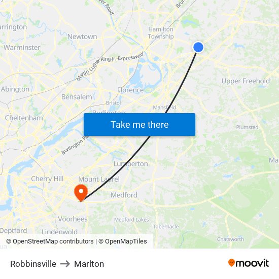 Robbinsville to Marlton map