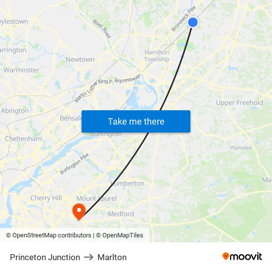 Princeton Junction to Marlton map