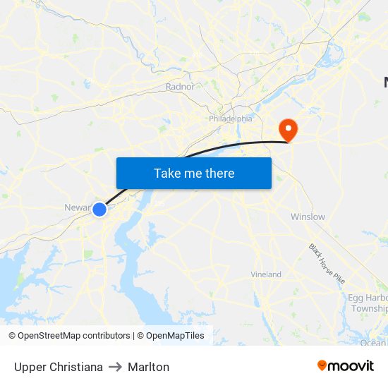 Upper Christiana to Marlton map