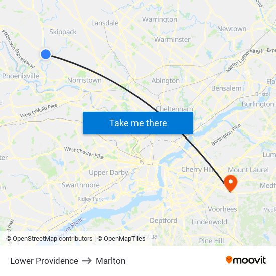 Lower Providence to Marlton map