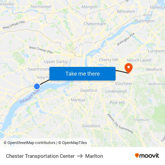 Chester Transportation Center to Marlton map