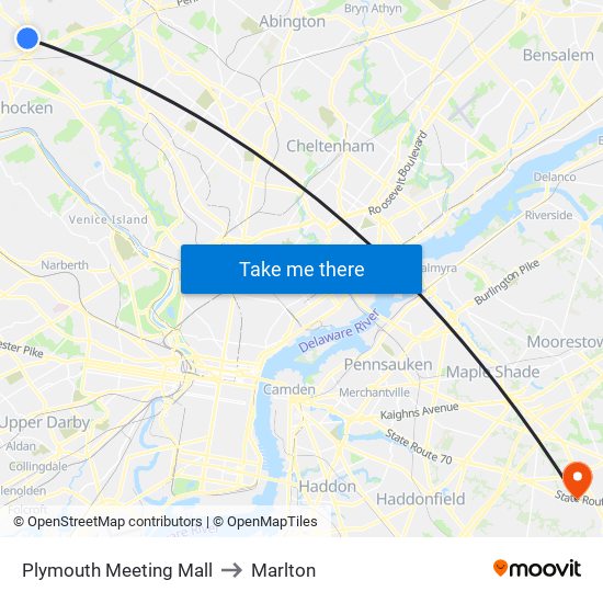 Plymouth Meeting Mall to Marlton map