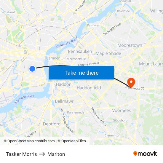 Tasker Morris to Marlton map