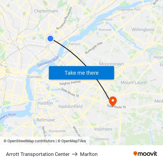 Arrott Transportation Center to Marlton map