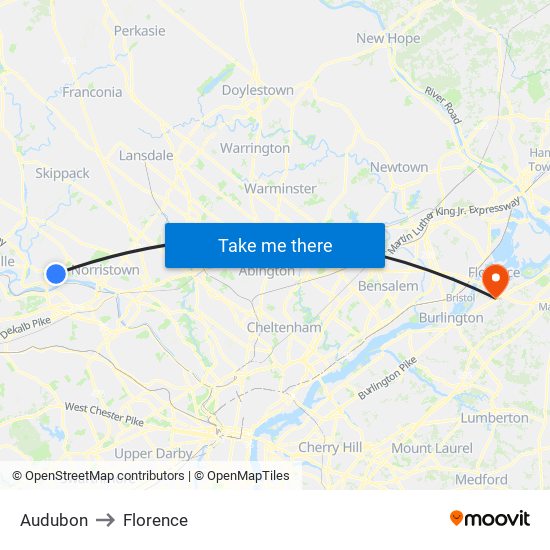 Audubon to Florence map