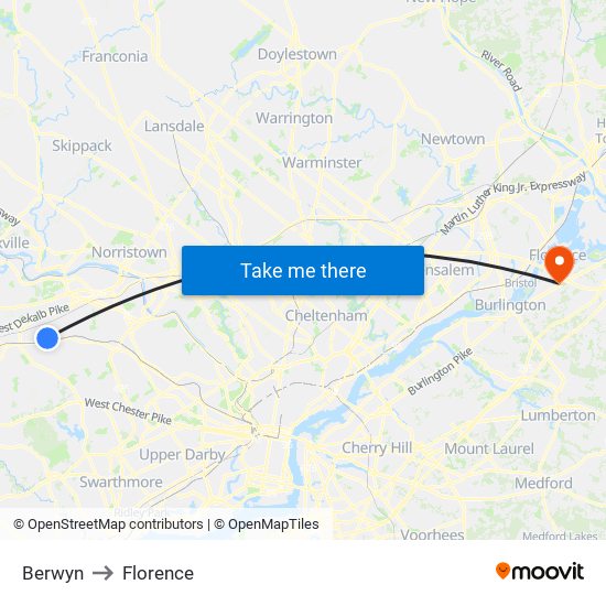 Berwyn to Florence map