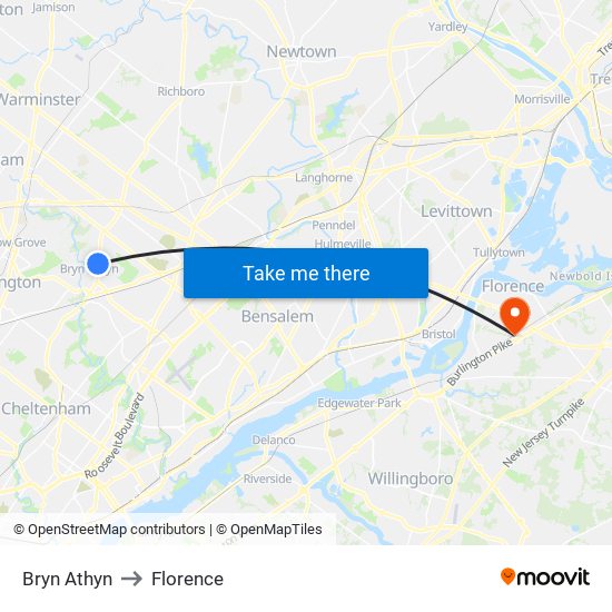 Bryn Athyn to Florence map