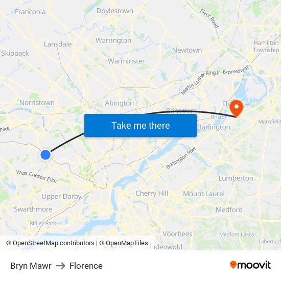 Bryn Mawr to Florence map