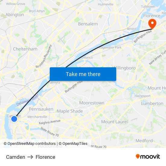 Camden to Florence map