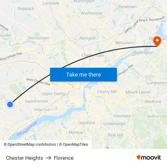 Chester Heights to Florence map