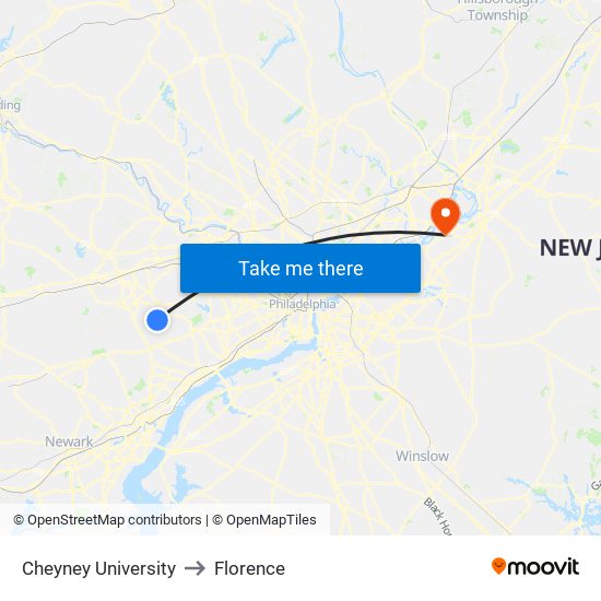 Cheyney University to Florence map