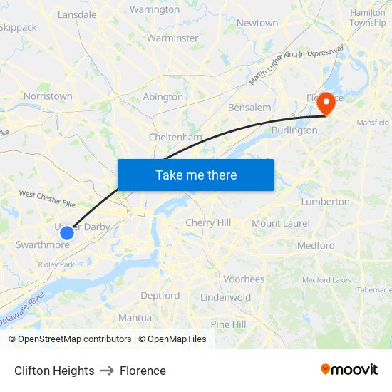 Clifton Heights to Florence map