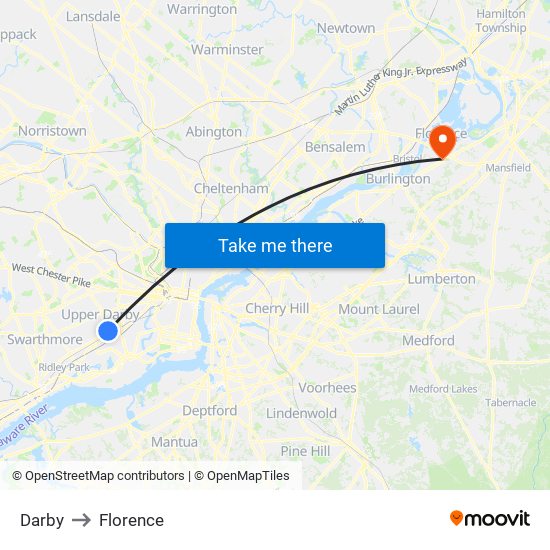 Darby to Florence map