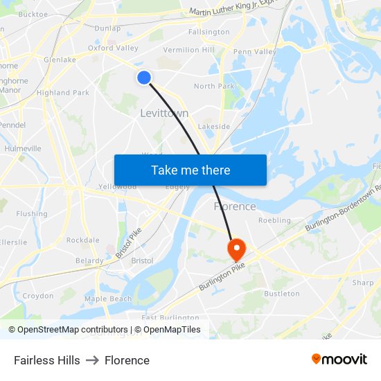 Fairless Hills to Florence map