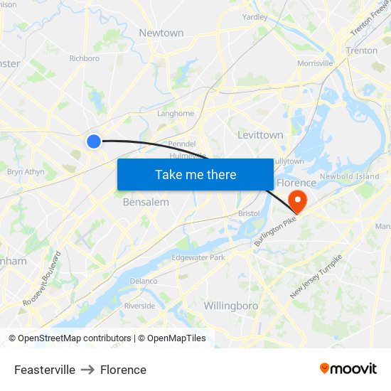 Feasterville to Florence map