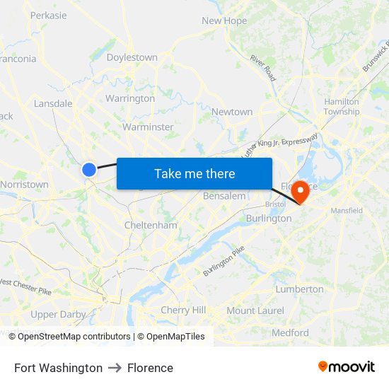 Fort Washington to Florence map