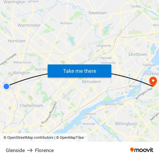 Glenside to Florence map