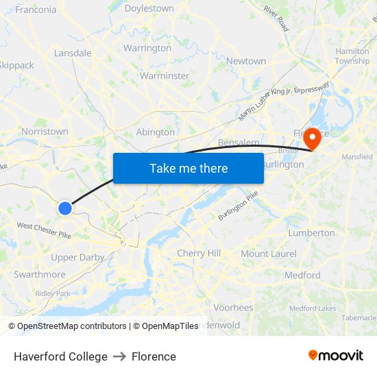 Haverford College to Florence map