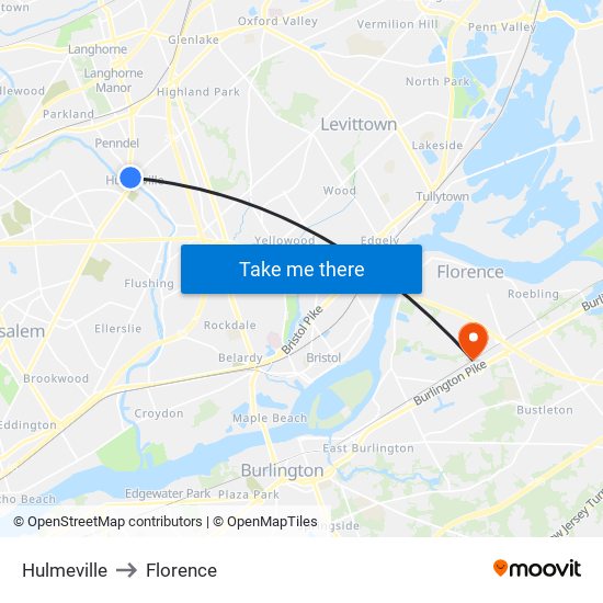 Hulmeville to Florence map