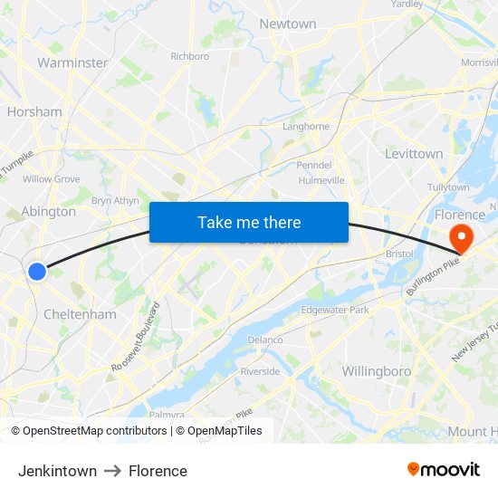 Jenkintown to Florence map