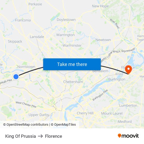 King Of Prussia to Florence map