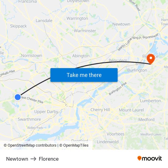 Newtown to Florence map