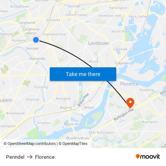 Penndel to Florence map