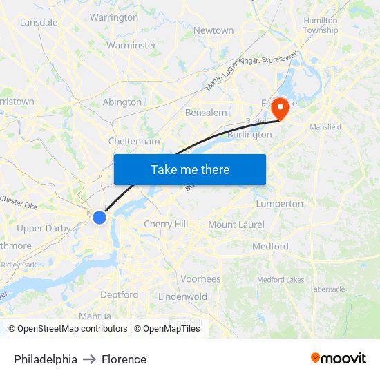 Philadelphia to Florence map