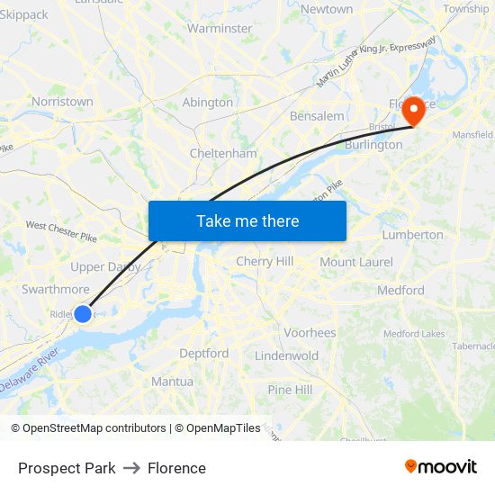 Prospect Park to Florence map