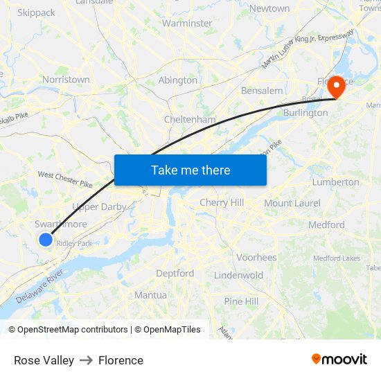 Rose Valley to Florence map