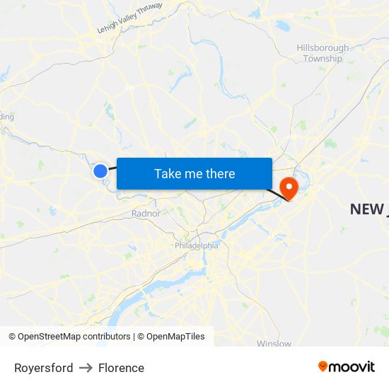 Royersford to Florence map