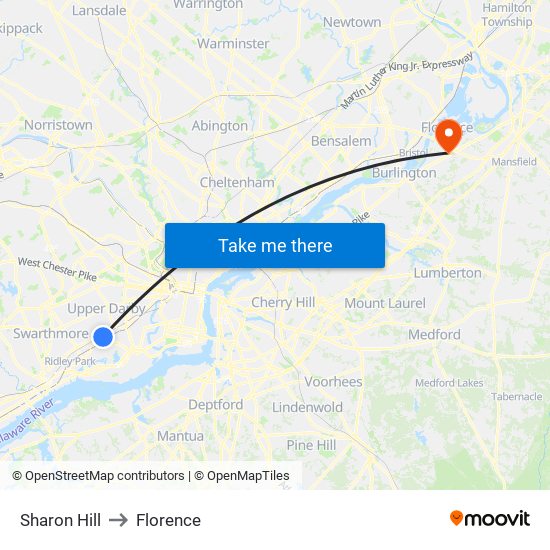 Sharon Hill to Florence map