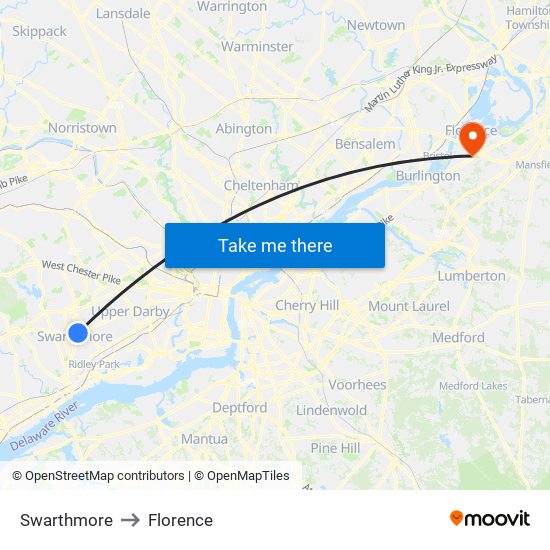 Swarthmore to Florence map