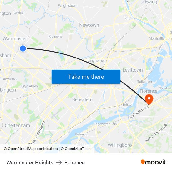 Warminster Heights to Florence map