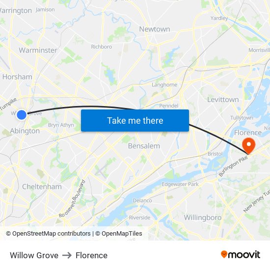 Willow Grove to Florence map