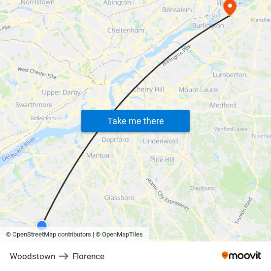 Woodstown to Florence map