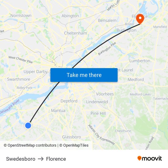 Swedesboro to Florence map