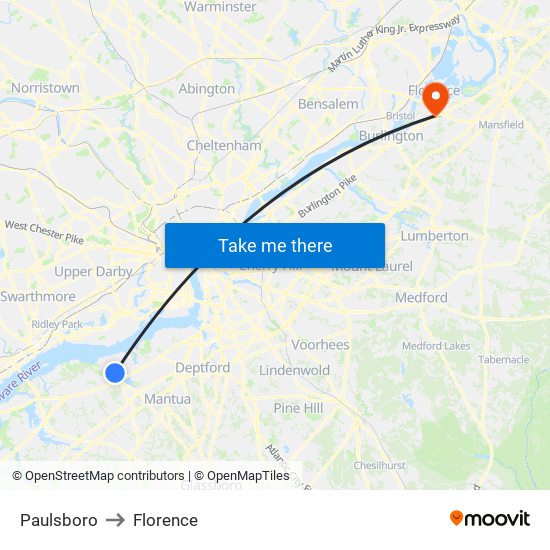 Paulsboro to Florence map