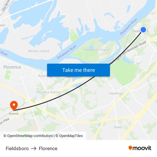 Fieldsboro to Florence map