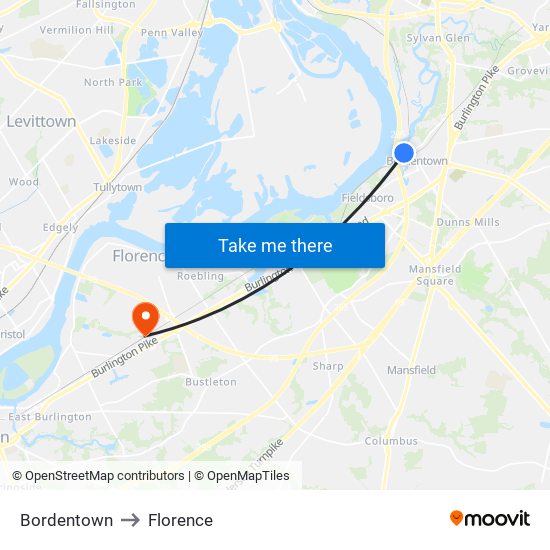 Bordentown to Florence map