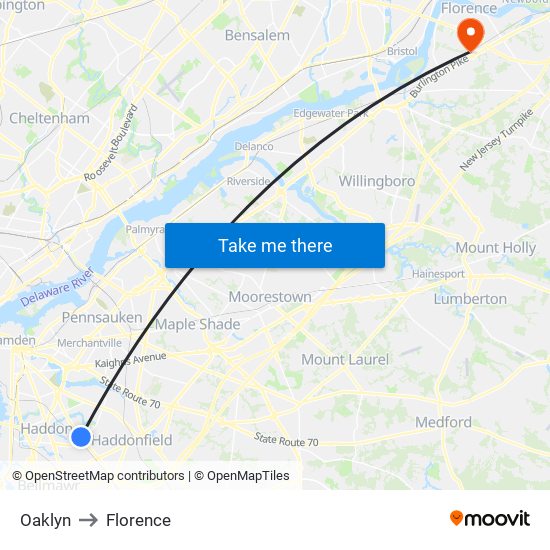 Oaklyn to Florence map